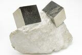 Three, Shiny, Natural Pyrite Cubes in Rock - Navajun, Spain #208965-1